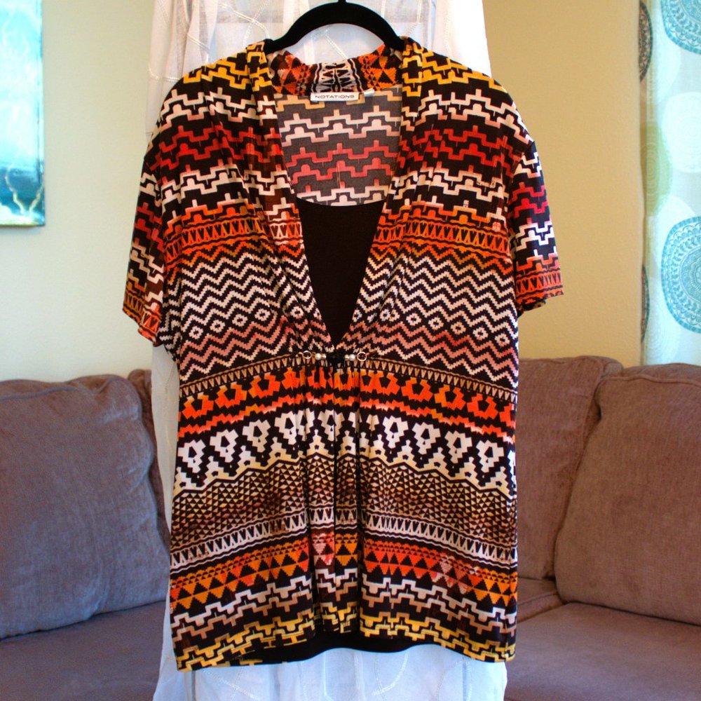 Notations | Multi Pattern Short Sleeve Top